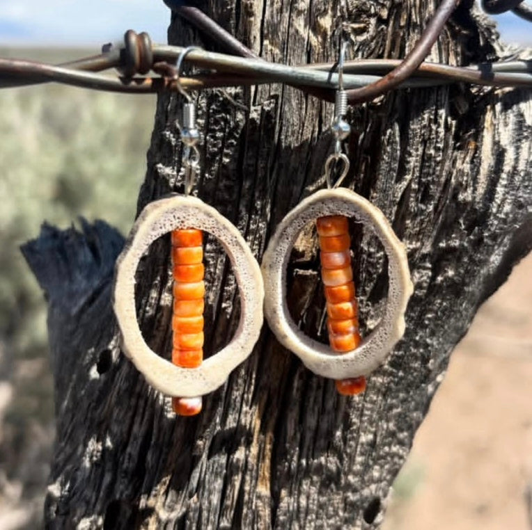 Genuine Elk Antler, turquoise and spiny oyster stone Earrings